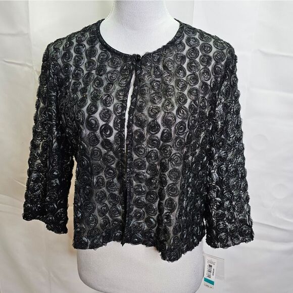 R&M Richards Black/Silver Floral Bolero Style Dressy Jacket Size 16 - Picture 9 of 11